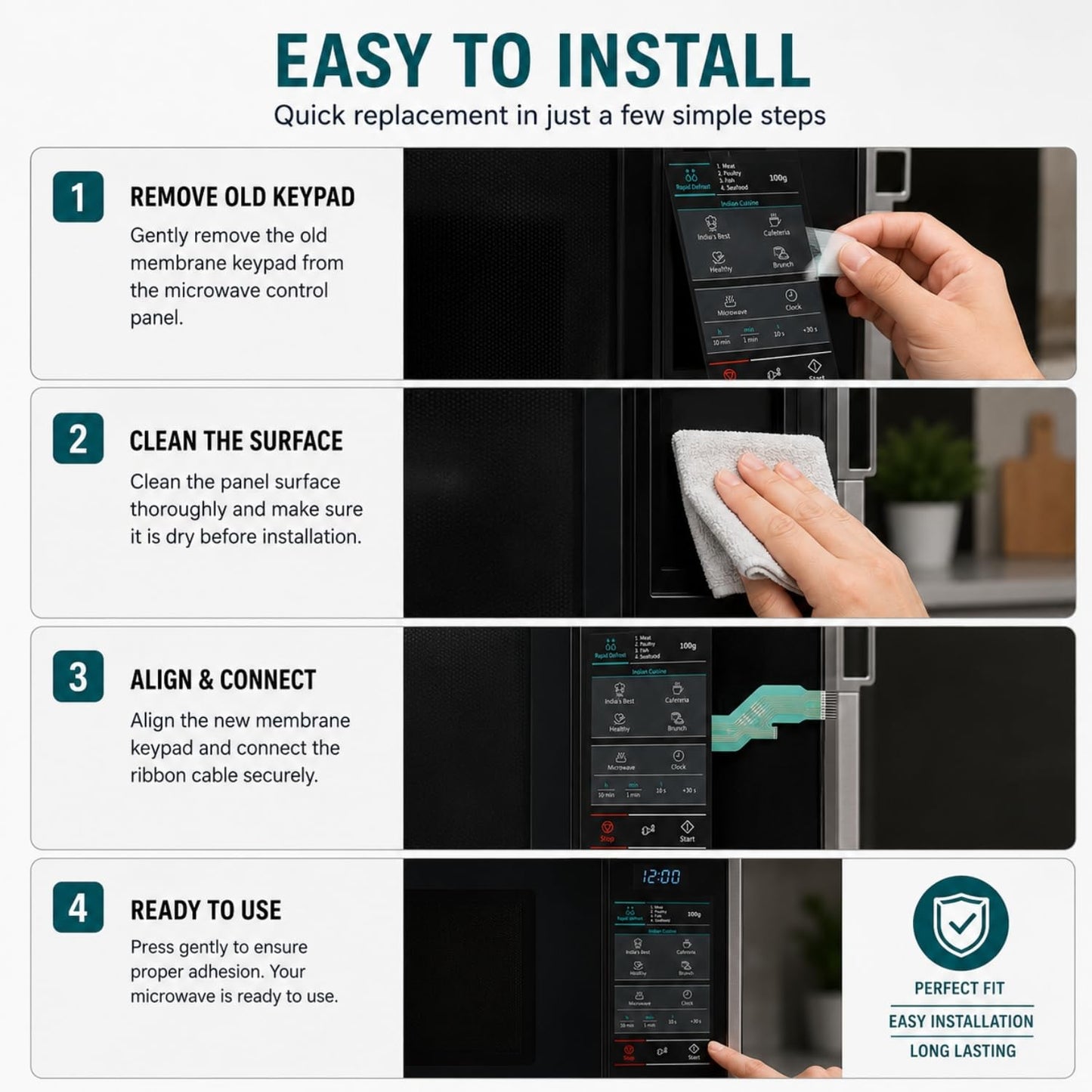 Replacement Membrane Touch Keypad for Samsung Microwave Oven MW73AD MW-73AD, Black