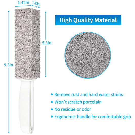 Pumice Stone for Toilet Bowl Cleaning,Pumice Stick with Handle,Powerfully Away Limescale Stain,Hard Water Ring, Calcium Buildup,Iron,Rust.Remover for Tile Bath-tub - 2 Pack