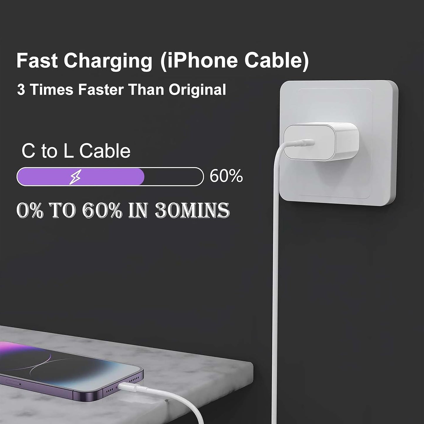 Type C to L cable [MFi Certified] for 30W Fast Charging,designed for iphone cable with 480Mbps Data Sync compatible with iPhone 14,13,12,11,9,8,7 Series,1m White