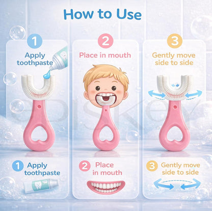 Kids U-Shape Silicone Toothbrush for Children 2–12 Years | Soft Food-Grade Silicone Whole Mouth Cleaning Toothbrush | Gentle on Gums | Easy Grip Handle (BABY_BRUSH)