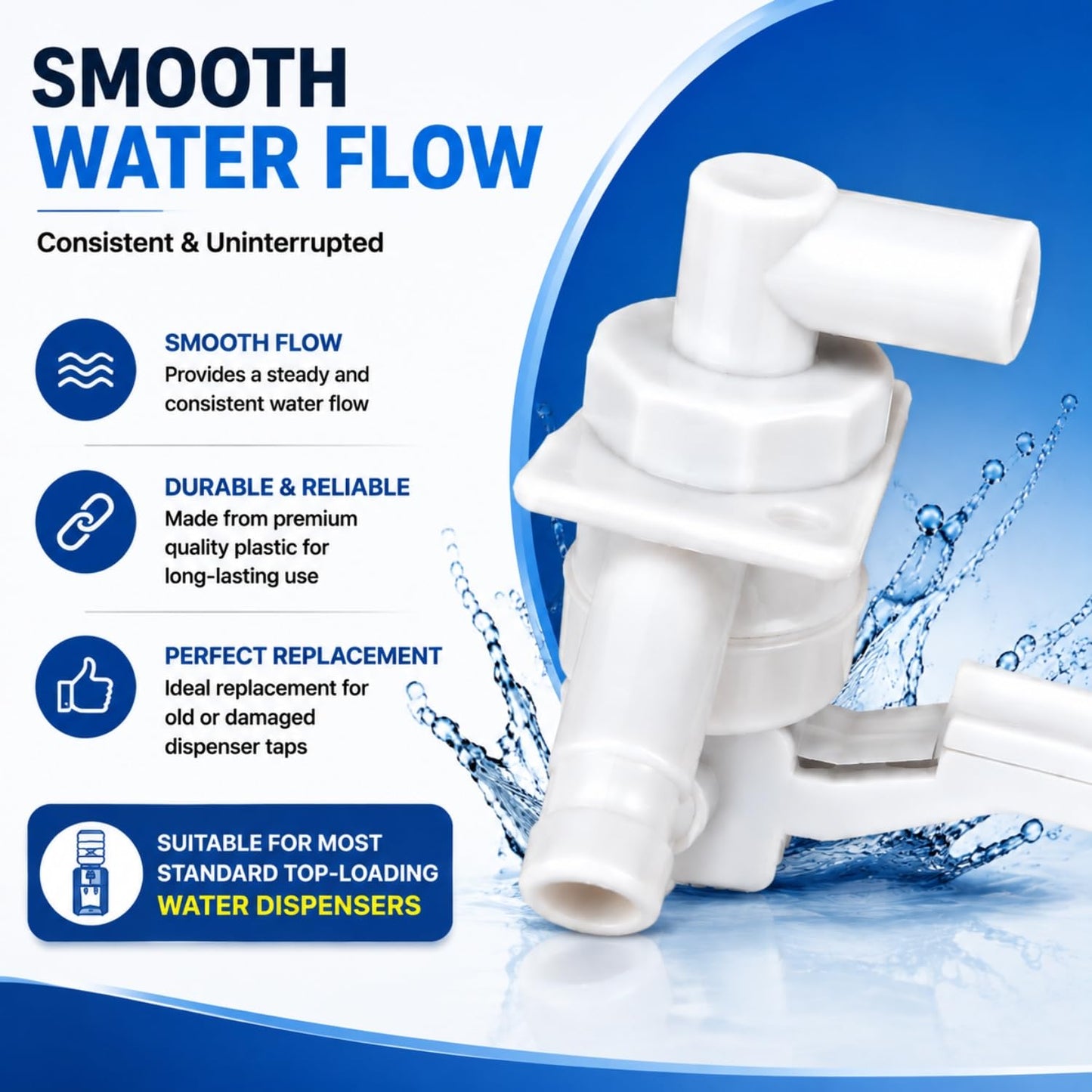 Water Dispenser Tap Faucet Replacement Part - Universal Fit, White & Grey(Pack of 1)