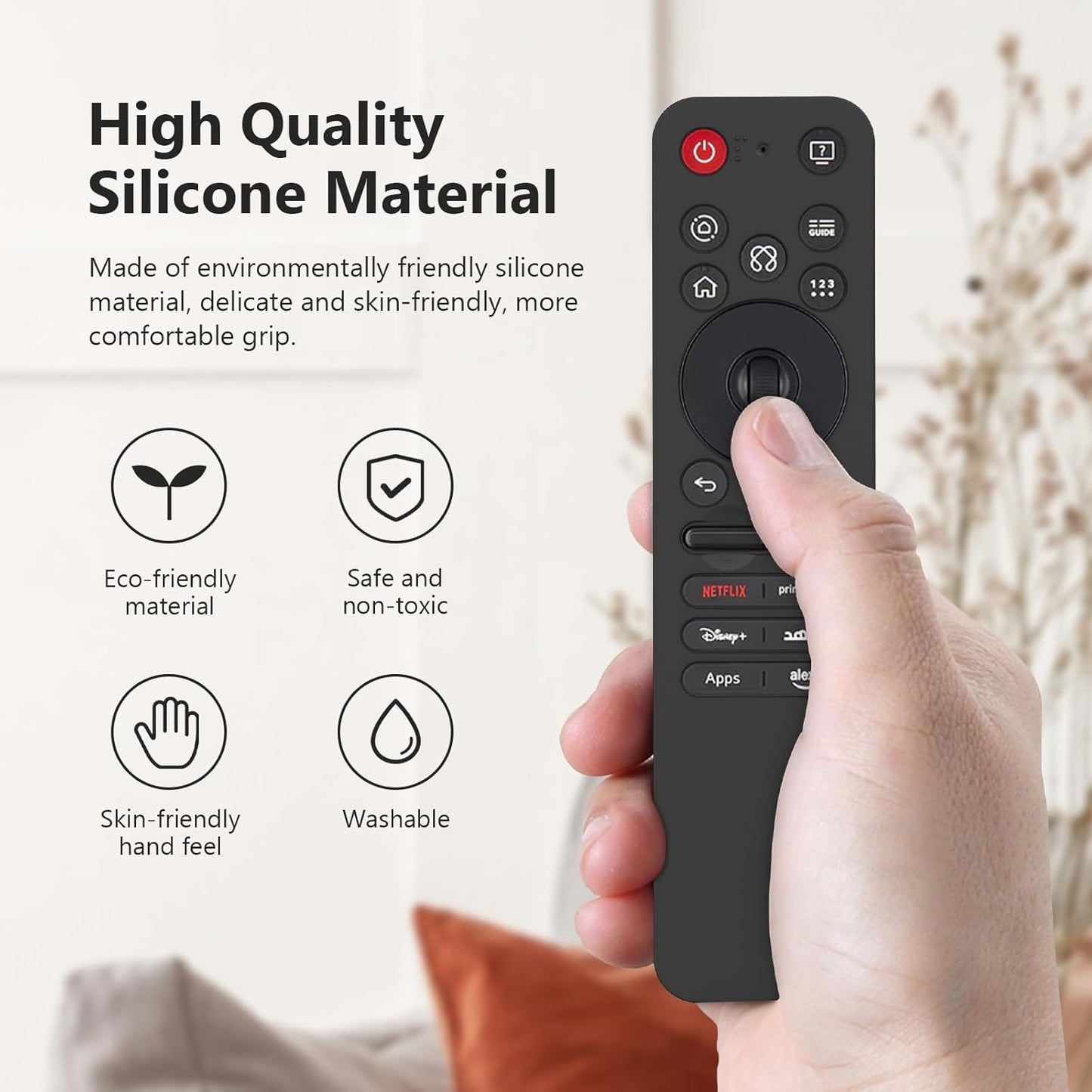 Silicone Tv Remote Cover Compatible with LG Smart TV Remote Cover - 2025 and Above Model LG MR25GA TV Protective Case with Lanyard [Remote NOT Included] (Black)