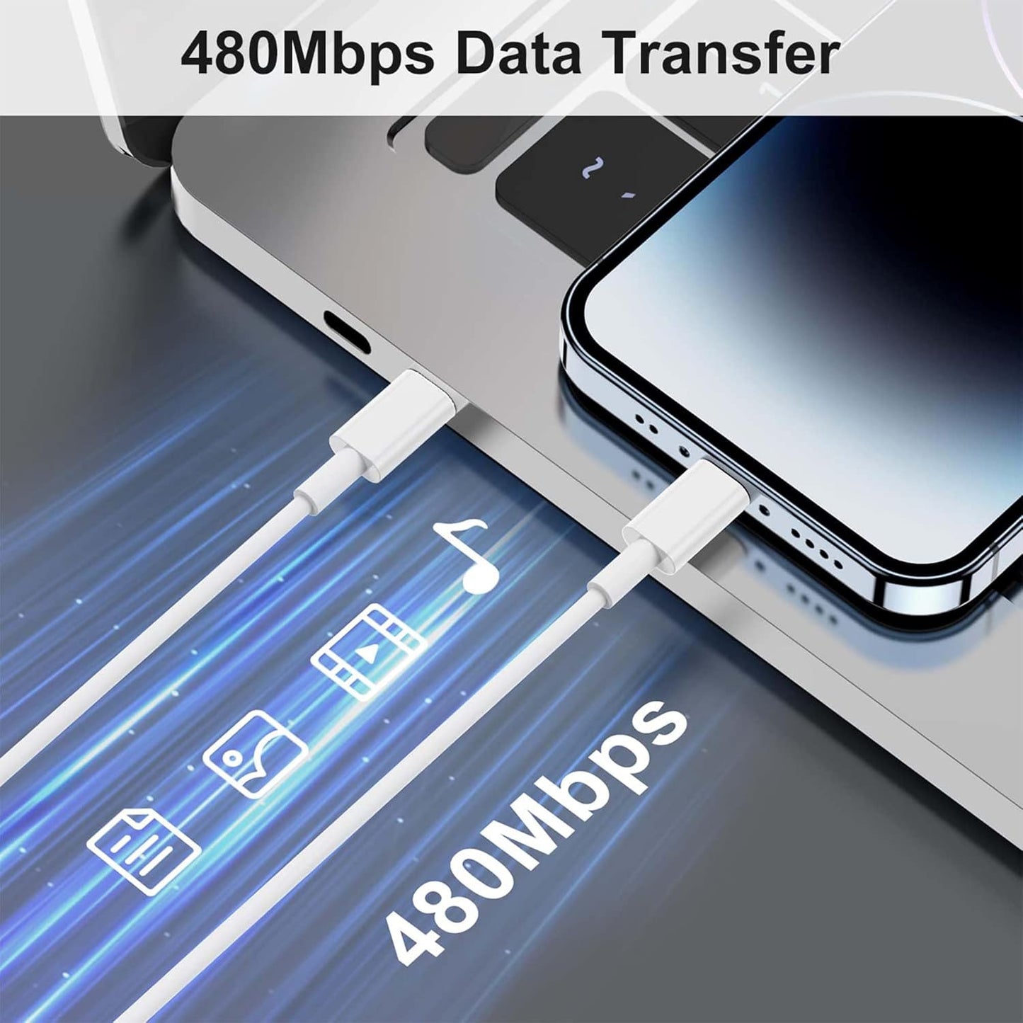 Type C to L cable [MFi Certified] for 30W Fast Charging,designed for iphone cable with 480Mbps Data Sync compatible with iPhone 14,13,12,11,9,8,7 Series,1m White