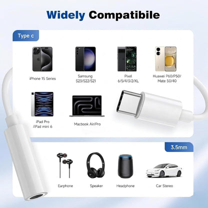 Type C to 3.5mm Hi-Res Audio Adapter, USB C to AUX Headphone Jack Converter with Mic Support for iPhone 15/16, Samsung, OnePlus & Android