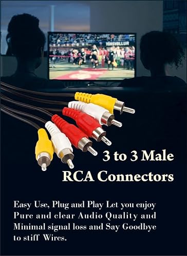 3 RCA Male to Male | Audio Video Cable | HDTV, LCD LED TV, Sound Bar, Set Top Box & Home Theater Studio |  Black, High Quality Sound and Picture Transfer