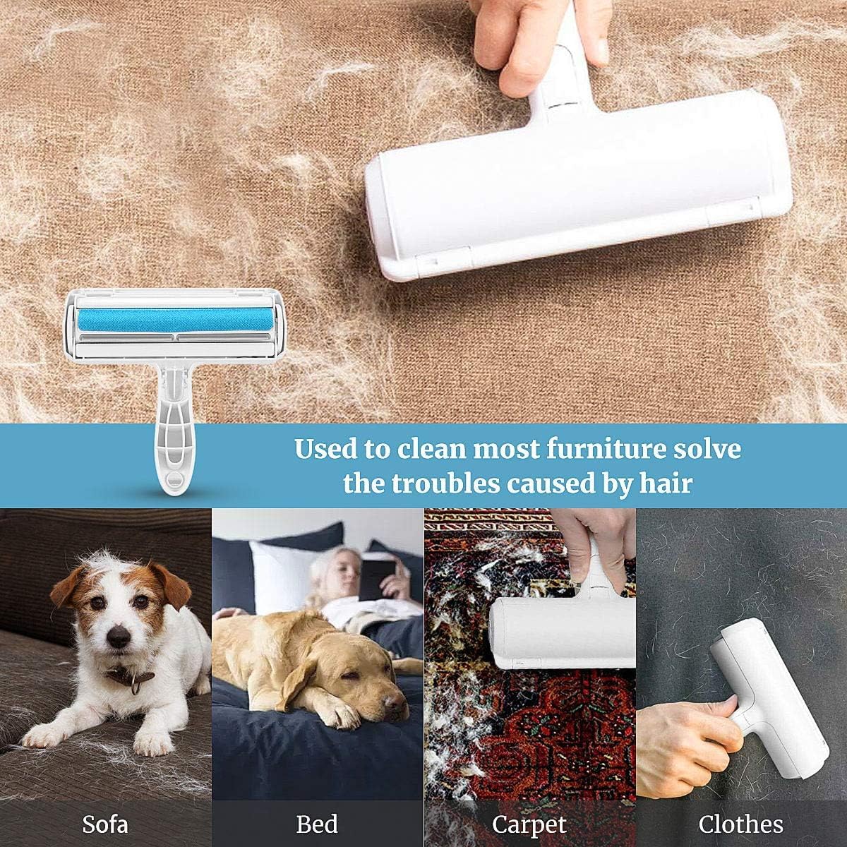 Reusable Dog Hair Remover Roller Dog Cat and Other Pets Hairs Cleaning Lint Fur Brush Rollers Easy Hair Removal Furniture, Clothes, Sofa, Carpet, Couch, Bedding (Dog Hair Remover)