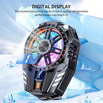 Mobile Cooling Pad with RGB LED Lighting, Type-C Power Interface, Gaming Fan for Instant Cooling, Advanced Refrigeration Chip, Temperature Display, Compatible with Android and iPhone, Black