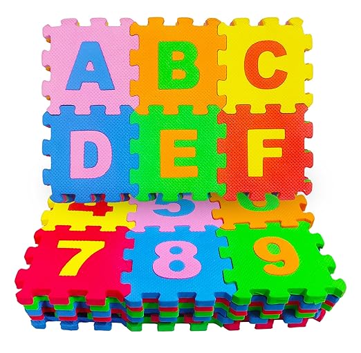 Flymaster 36 Pieces Alphabet & Number Floor Mats for Kids – Puzzle EVA Foam Mat for Children Aged 2+ – Educational, Soft, Non-Toxic, and Safe Play Area.