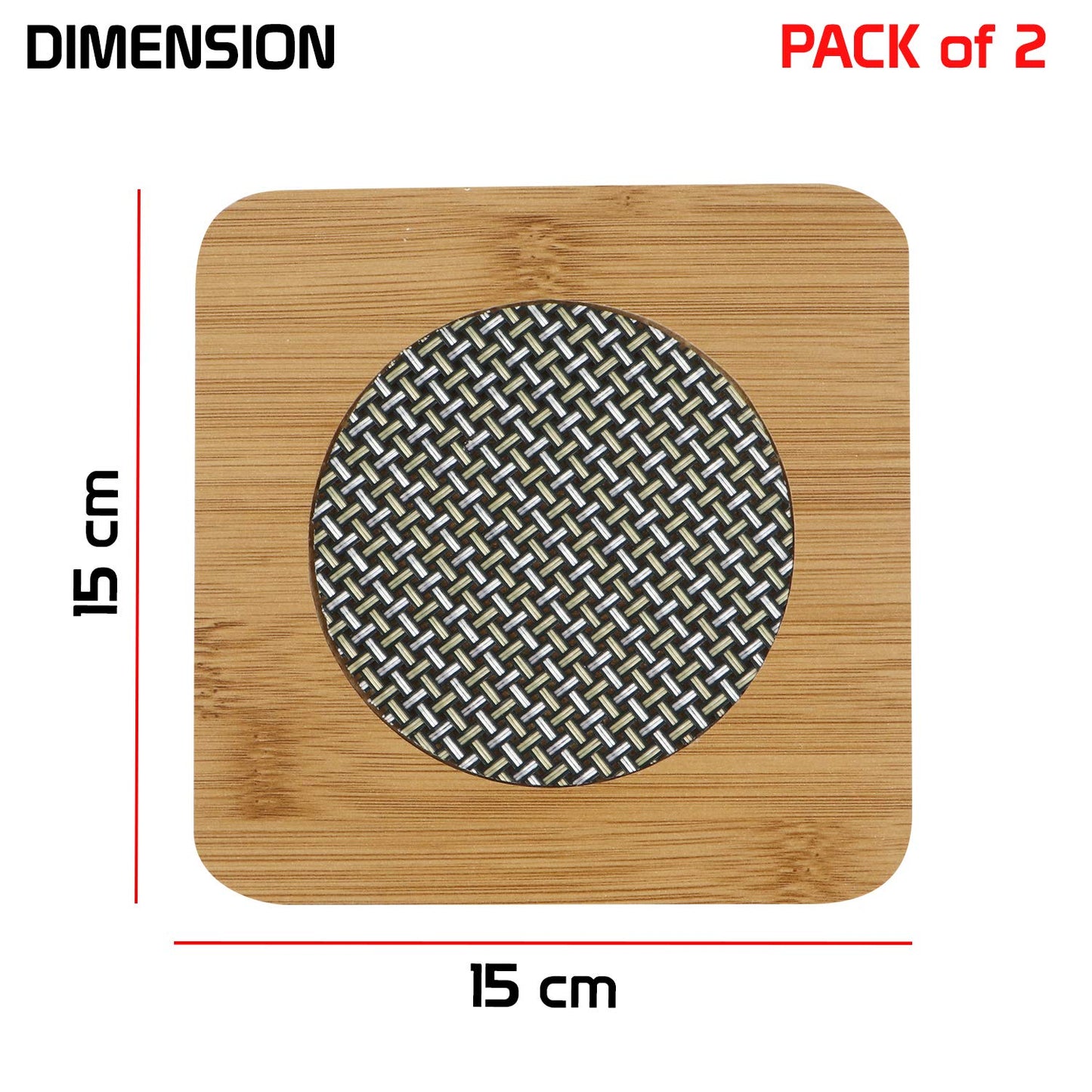 Bamboo Wooden Coasters for Home Pan Pot Holder for Dining Table Heat Pad for Kitchen - Pack of 2 (AR2922)