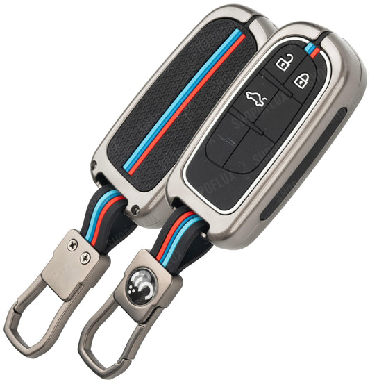 Metal Key Cover Compatible for Jeep Meridian, Compass, Trailhawk, 2 Button Smart Key