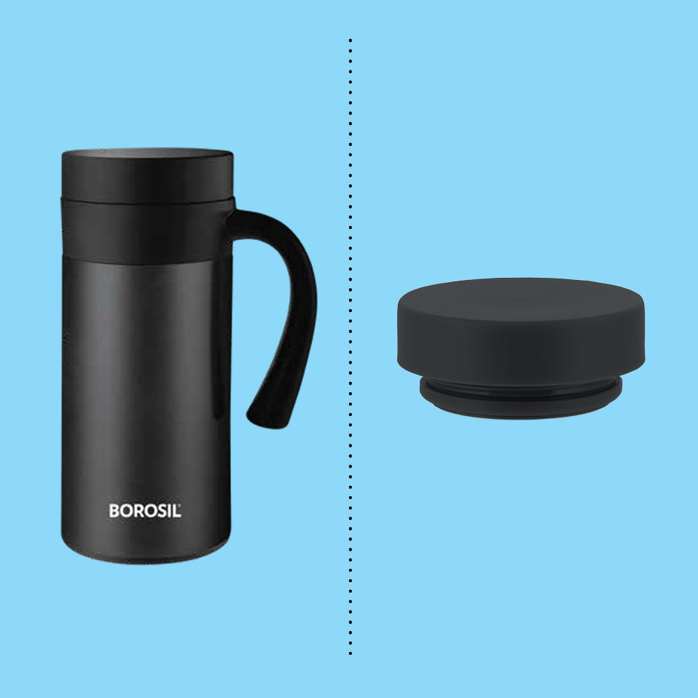 Borosil CafeTime Mug – 400ml Stainless Steel Insulated Travel Mug (Lid Cap Only)