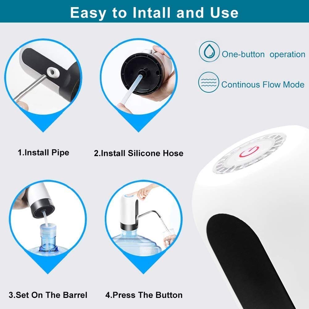 Automatic Water Dispenser Pump For 20 Litre Water Bottle Can With Portable C Type Charging Cable,White - Flymaster Shop
