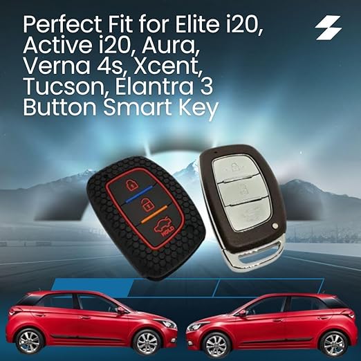 Black Silicone Key Cover for Hyundai 3-Button Smart Keys – Elite i20, Verna 4S, Aura, Xcent, Elantra | With Mini Keyring - Flymaster Shop