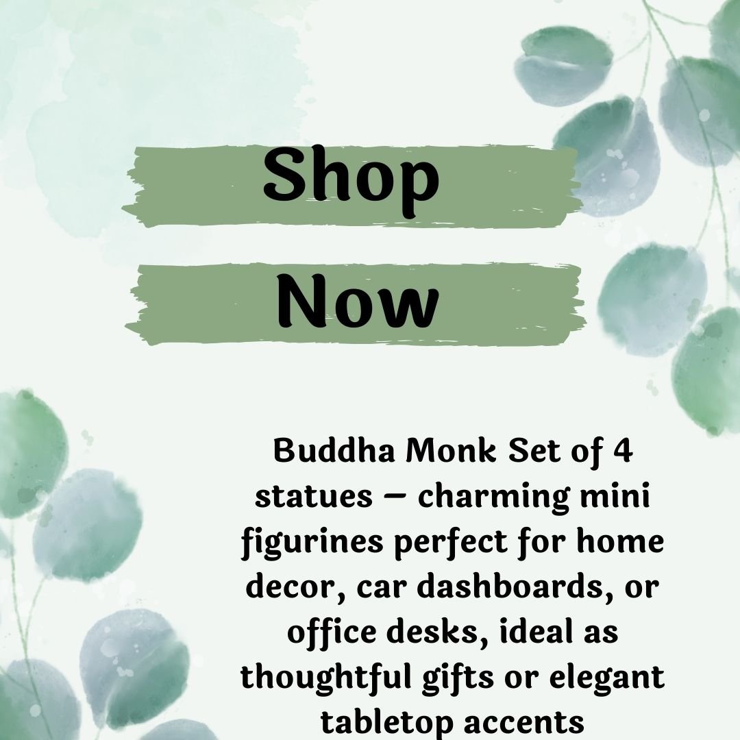 Buddha Monk Set of 4 Statues – Charming Mini Figurines Perfect for Home Decor, Car Dashboards, or Office desks, Ideal as Thoughtful Gifts or Elegant Tabletop Accents. (Pack of 1) - Flymaster Shop