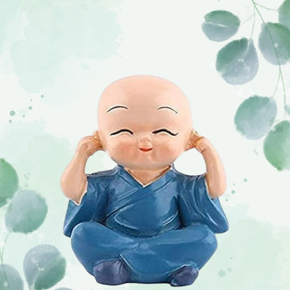 Buddha Monk Set of 4 Statues – Charming Mini Figurines Perfect for Home Decor, Car Dashboards, or Office desks, Ideal as Thoughtful Gifts or Elegant Tabletop Accents. (Pack of 1) - Flymaster Shop