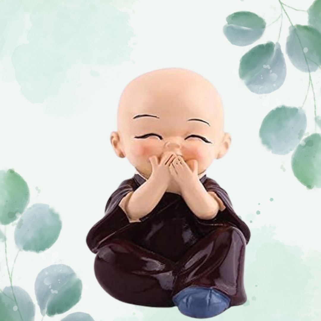Buddha Monk Set of 4 Statues – Charming Mini Figurines Perfect for Home Decor, Car Dashboards, or Office desks, Ideal as Thoughtful Gifts or Elegant Tabletop Accents. (Pack of 1) - Flymaster Shop