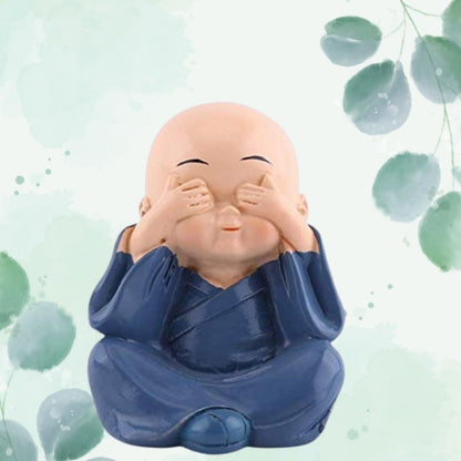 Buddha Monk Set of 4 Statues – Charming Mini Figurines Perfect for Home Decor, Car Dashboards, or Office desks, Ideal as Thoughtful Gifts or Elegant Tabletop Accents. (Pack of 1) - Flymaster Shop