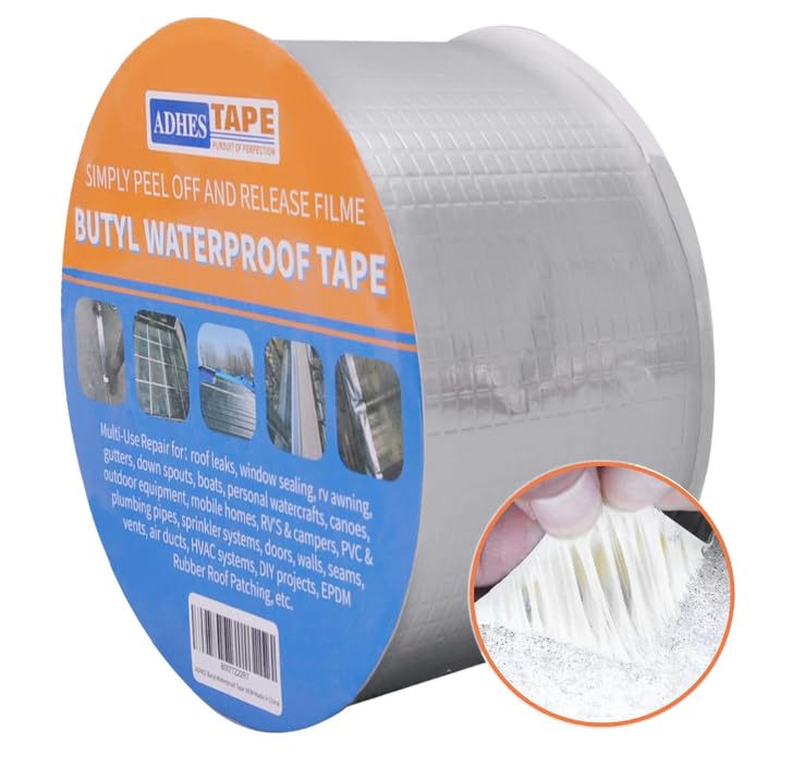 Butyl Tape Waterproof Tape, 2 inch x 16 feet, Aluminum Foil Tape Butyl Sealant Tape for RV Repair, Window, Silicone, Boat and Pipe Sealing, Glass & EDPM Rubber Roof Patching, Silver - Flymaster Shop