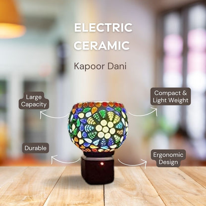 Ceramic Aroma Diffuser & Kapoor Dani with Night Light | Essential Oil and Camphor Burner with Easy On/Off Function for Fragrance and Relaxation Pack of 1. - Flymaster Shop