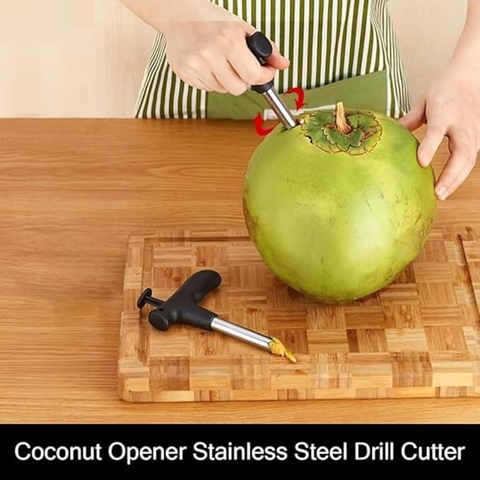 Coconut Opener Set of 2 – Stainless Steel Drill Cutter with Cleaner Stick for Effortless Coconut Water Extraction | Easy 3-Step Process | Multicolor. - Flymaster Shop