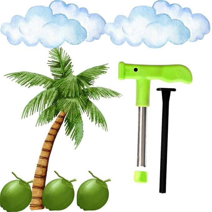Coconut Opener Set of 2 – Stainless Steel Drill Cutter with Cleaner Stick for Effortless Coconut Water Extraction | Easy 3-Step Process | Multicolor. - Flymaster Shop