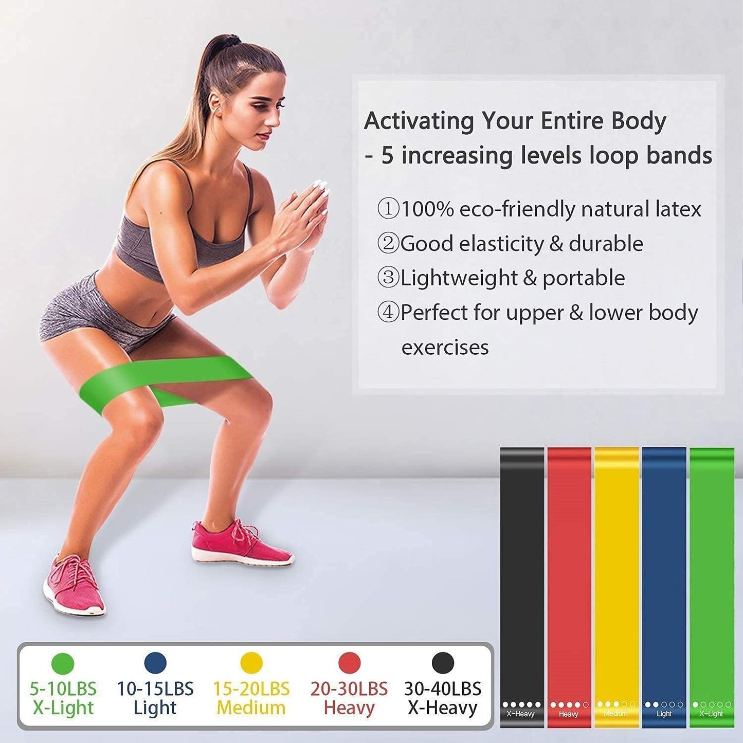 Device Resistance Loop Exercise Bands for Squats, HIPS, Legs, Butt, Glutes and Heavy Workouts Physical Therapy, Rehab, Stretching, Home Fitness (Set of 5)(Material: Natural Latex) - Flymaster Shop