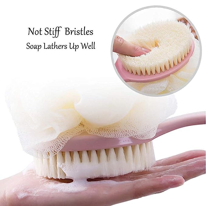 Enterprise 2 in 1 Plastic Loofah Bath Scrub Brush with Long Handle, Brush with Bristles and Loofah, Skin Exfoliating Bath, Massage Bristles Suitable for Wet or Dry, Men and Women (Multicolor) - Flymaster Shop
