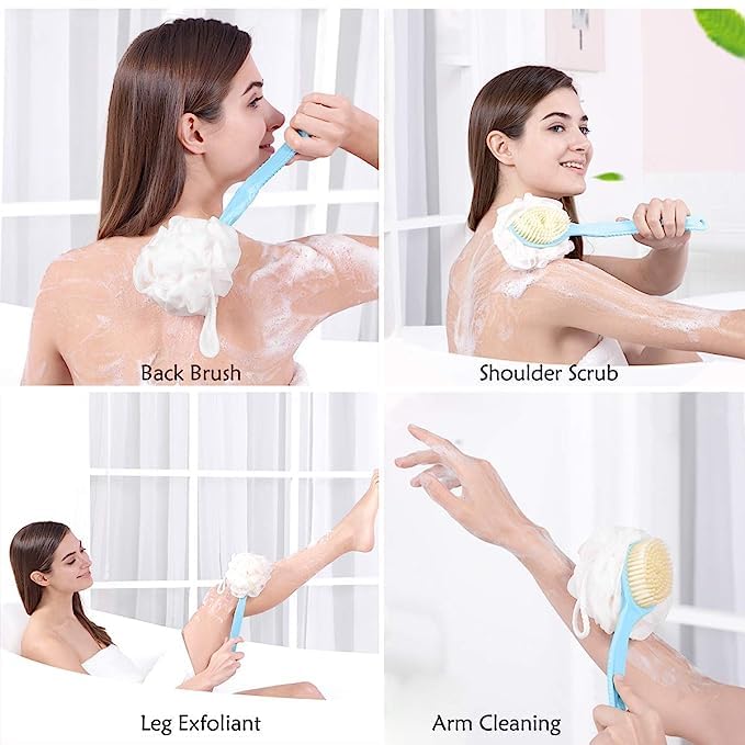 Enterprise 2 in 1 Plastic Loofah Bath Scrub Brush with Long Handle, Brush with Bristles and Loofah, Skin Exfoliating Bath, Massage Bristles Suitable for Wet or Dry, Men and Women (Multicolor) - Flymaster Shop