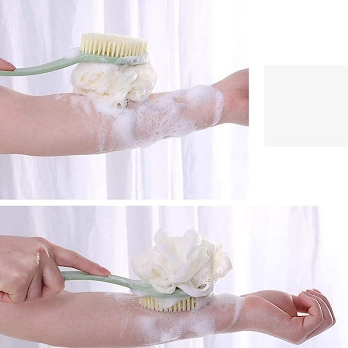Enterprise 2 in 1 Plastic Loofah Bath Scrub Brush with Long Handle, Brush with Bristles and Loofah, Skin Exfoliating Bath, Massage Bristles Suitable for Wet or Dry, Men and Women (Multicolor) - Flymaster Shop