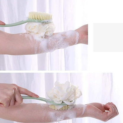 Enterprise 2 in 1 Plastic Loofah Bath Scrub Brush with Long Handle, Brush with Bristles and Loofah, Skin Exfoliating Bath, Massage Bristles Suitable for Wet or Dry, Men and Women (Multicolor) - Flymaster Shop