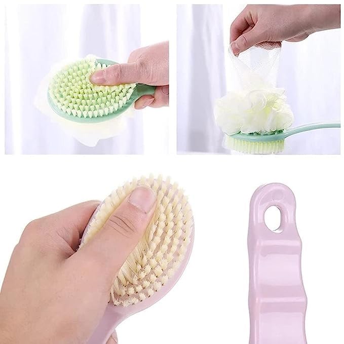 Enterprise 2 in 1 Plastic Loofah Bath Scrub Brush with Long Handle, Brush with Bristles and Loofah, Skin Exfoliating Bath, Massage Bristles Suitable for Wet or Dry, Men and Women (Multicolor) - Flymaster Shop