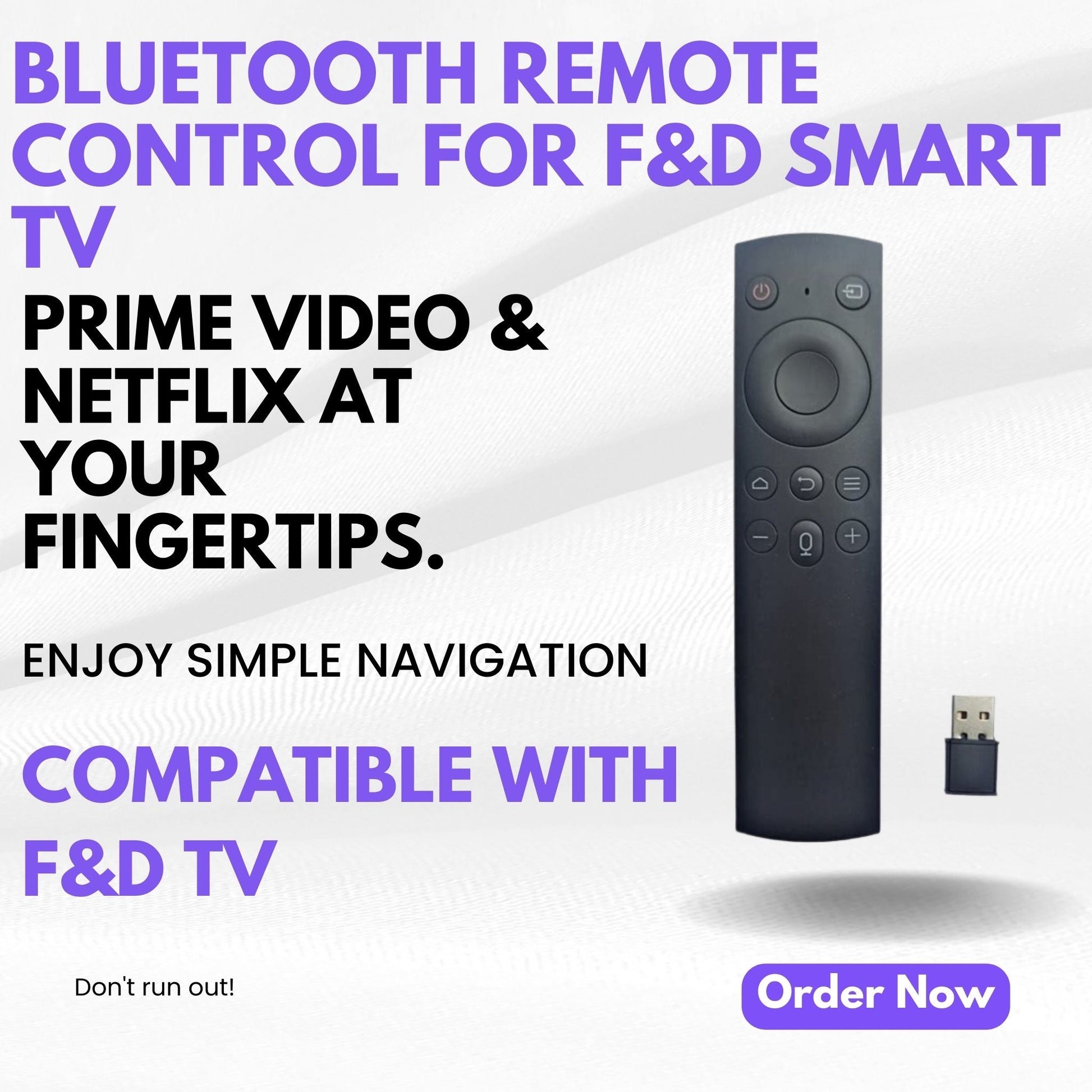 F&D TV Remote with Voice Function & Bluetooth Dongle | Compatible with LED LCD Smart TVs. - Flymaster Shop