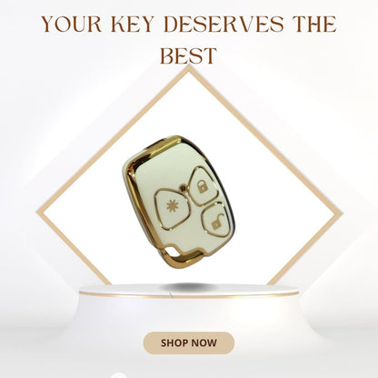 Fly Master TPU Key Cover for Mahindra Xylo & Quanto (3 Button) – Soft, Flexible Design in Gold/Black with Keychain (Pack of 1, Black) - Flymaster Shop