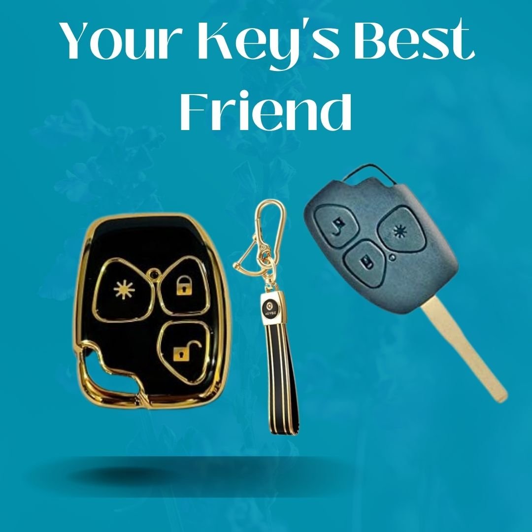 Fly Master TPU Key Cover for Mahindra Xylo & Quanto (3 Button) – Soft, Flexible Design in Gold/Black with Keychain (Pack of 1, Black) - Flymaster Shop