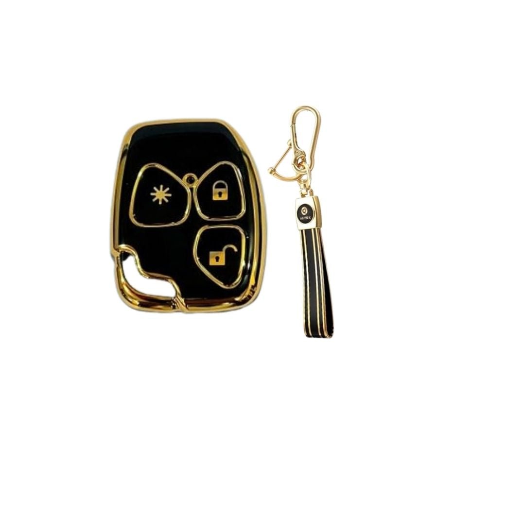 Fly Master TPU Key Cover for Mahindra Xylo & Quanto (3 Button) – Soft, Flexible Design in Gold/Black with Keychain (Pack of 1, Black) - Flymaster Shop