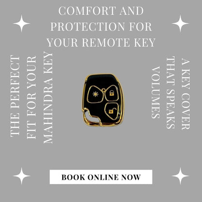 Fly Master TPU Key Cover for Mahindra Xylo & Quanto (3 Button) – Soft, Flexible Design in Gold/Black with Keychain (Pack of 1, Black) - Flymaster Shop