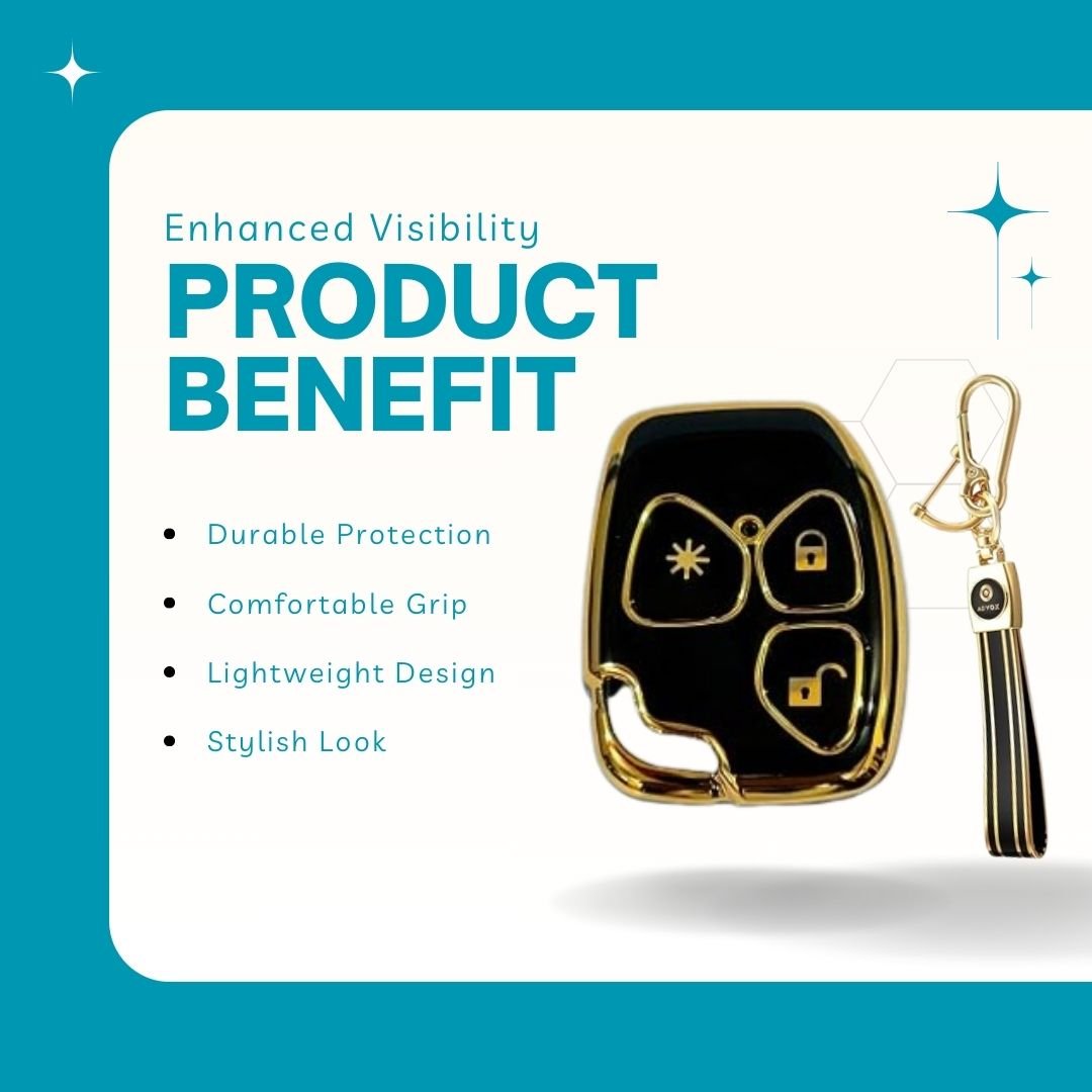 Fly Master TPU Key Cover for Mahindra Xylo & Quanto (3 Button) – Soft, Flexible Design in Gold/Black with Keychain (Pack of 1, Black) - Flymaster Shop