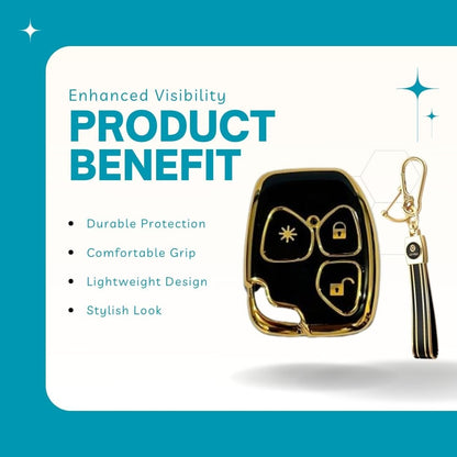Fly Master TPU Key Cover for Mahindra Xylo & Quanto (3 Button) – Soft, Flexible Design in Gold/Black with Keychain (Pack of 1, Black) - Flymaster Shop
