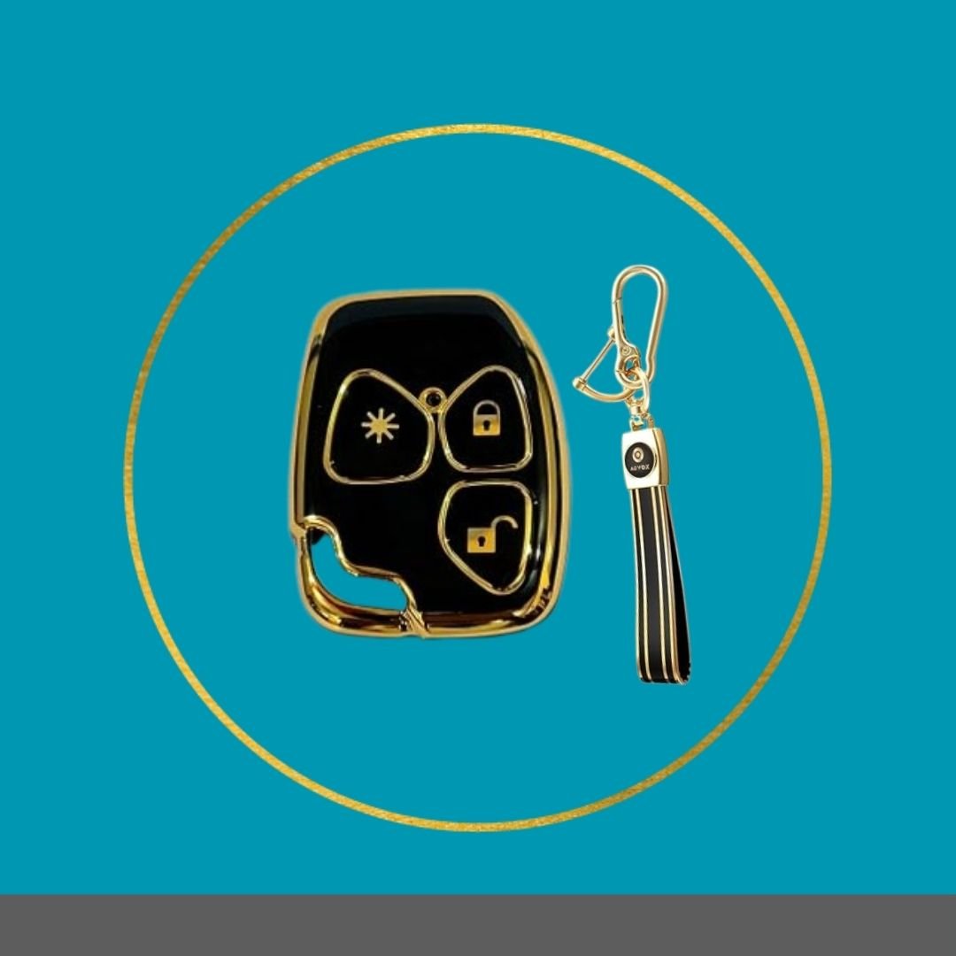 Fly Master TPU Key Cover for Mahindra Xylo & Quanto (3 Button) – Soft, Flexible Design in Gold/Black with Keychain (Pack of 1, Black) - Flymaster Shop
