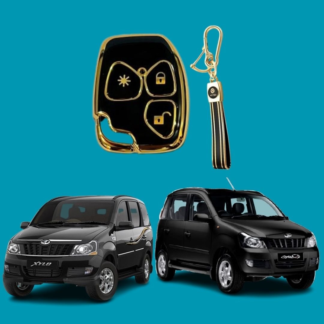 Fly Master TPU Key Cover for Mahindra Xylo & Quanto (3 Button) – Soft, Flexible Design in Gold/Black with Keychain (Pack of 1, Black) - Flymaster Shop