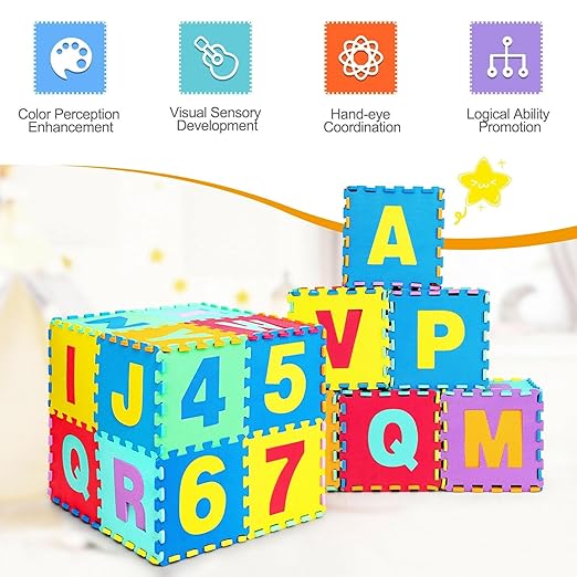 Flymaster 36 Pieces Alphabet & Number Floor Mats for Kids – Puzzle EVA Foam Mat for Children Aged 2+ – Educational, Soft, Non-Toxic, and Safe Play Area. - Flymaster Shop