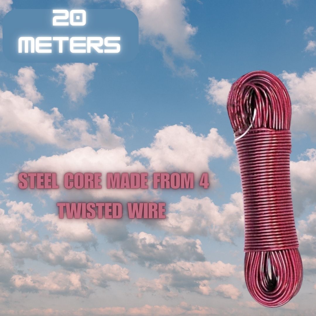 Flymaster PVC Coated Steel Wire Rope for Drying Clothes/Clothesline, Length 20 Meter (Multi Colour) Pack of 2 - Flymaster Shop