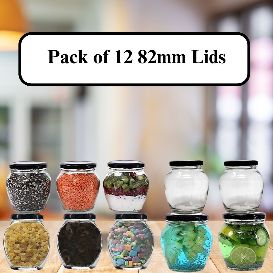 Glass Jars Air-Tight Black Metal Caps – Stylish Storage for Pantry, Spices, and More (82mm), Metal Lid for Glass jar/Bottles. - Flymaster Shop