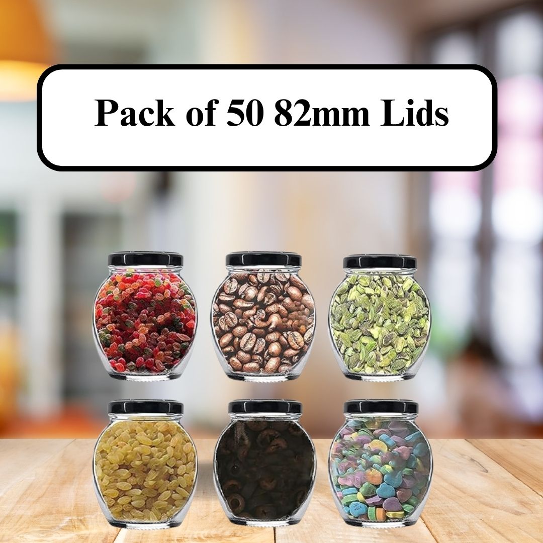 Glass Jars Air-Tight Black Metal Caps – Stylish Storage for Pantry, Spices, and More (82mm), Metal Lid for Glass jar/Bottles. - Flymaster Shop