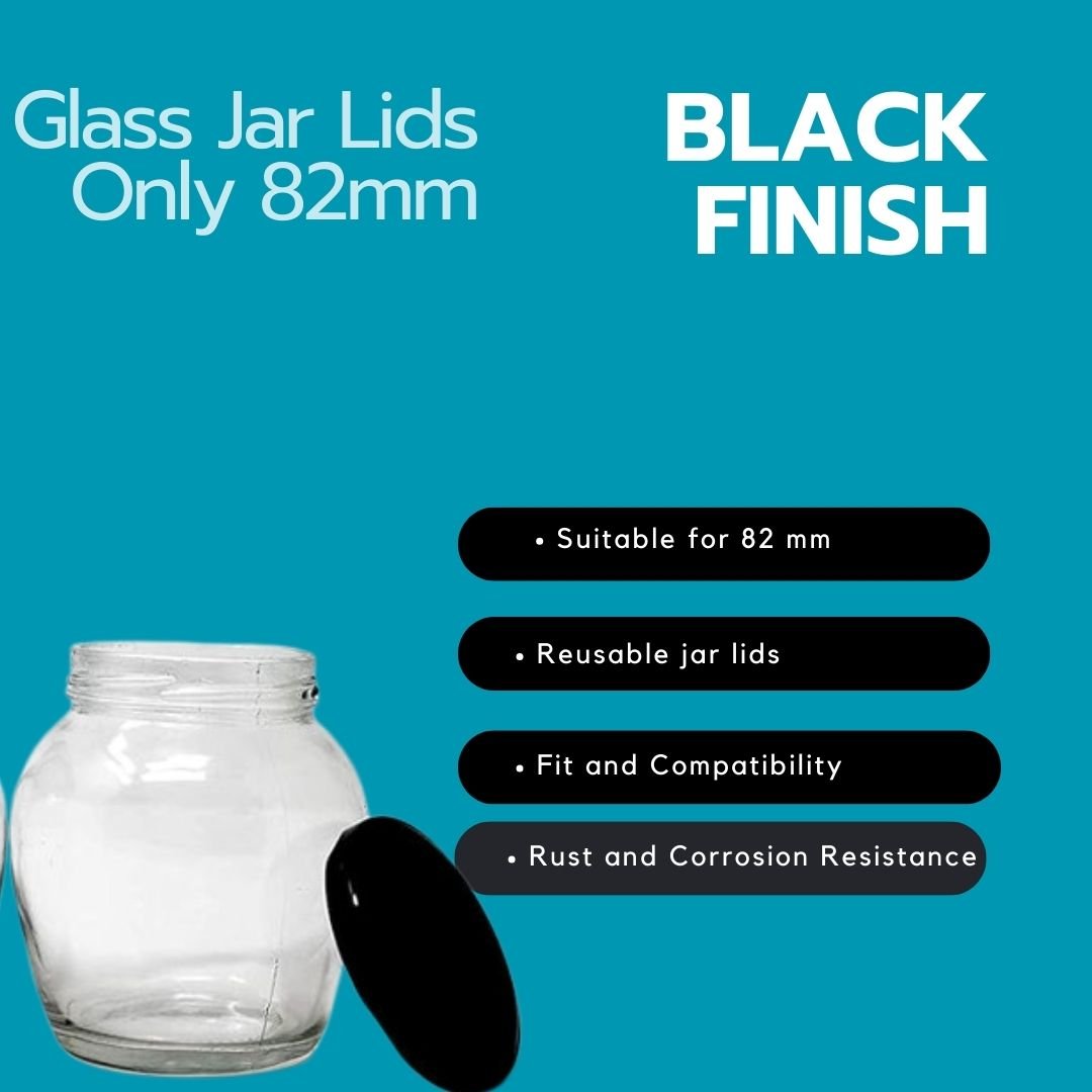 Glass Jars Air-Tight Black Metal Caps – Stylish Storage for Pantry, Spices, and More (82mm), Metal Lid for Glass jar/Bottles. - Flymaster Shop