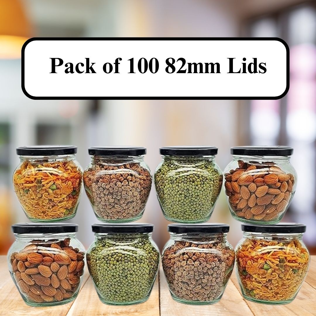 Glass Jars Air-Tight Black Metal Caps – Stylish Storage for Pantry, Spices, and More (82mm), Metal Lid for Glass jar/Bottles. - Flymaster Shop