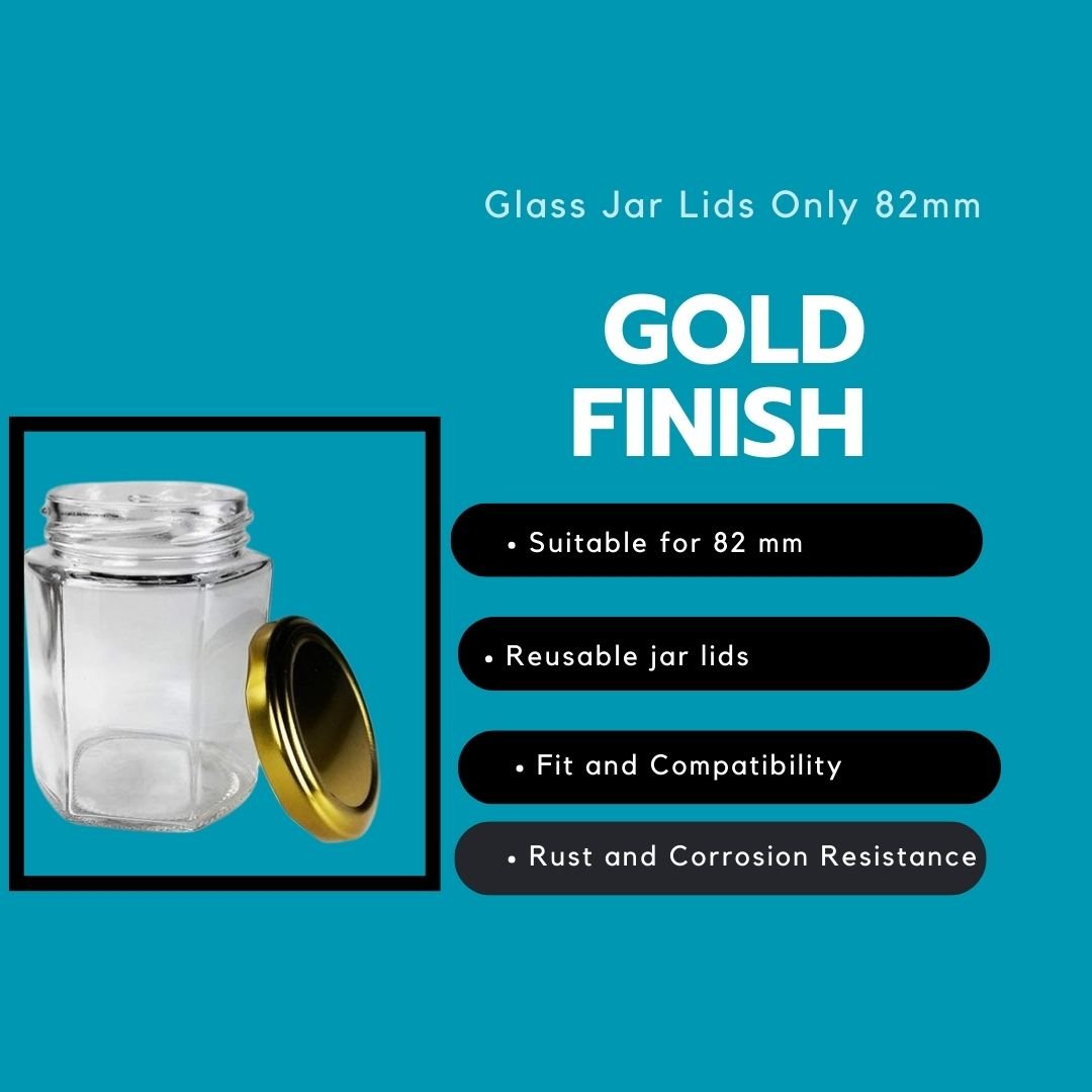 Glass Jars Air-Tight Golden Metal Caps – Stylish Storage for Pantry, Spices, and More (82mm), Metal Lid for Glass jar/Bottles/Containers. - Flymaster Shop