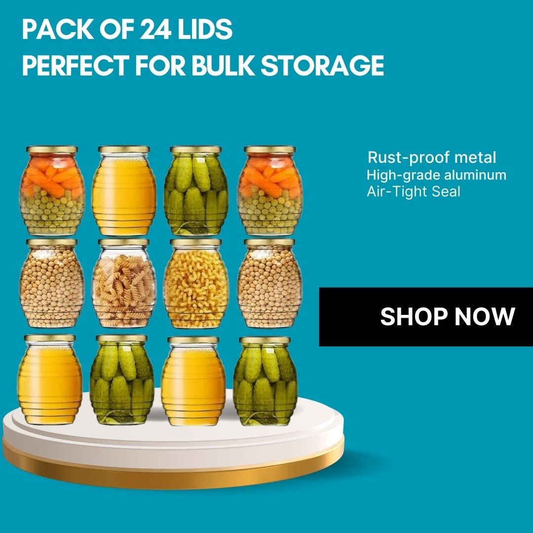 Glass Jars Air-Tight Golden Metal Caps – Stylish Storage for Pantry, Spices, and More (82mm), Metal Lid for Glass jar/Bottles/Containers. - Flymaster Shop