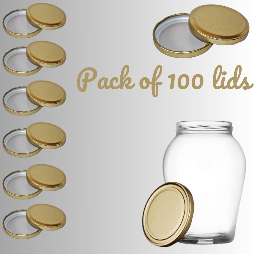 Glass Jars Air-Tight Golden Metal Caps – Stylish Storage for Pantry, Spices, and More (82mm), Metal Lid for Glass jar/Bottles/Containers. - Flymaster Shop