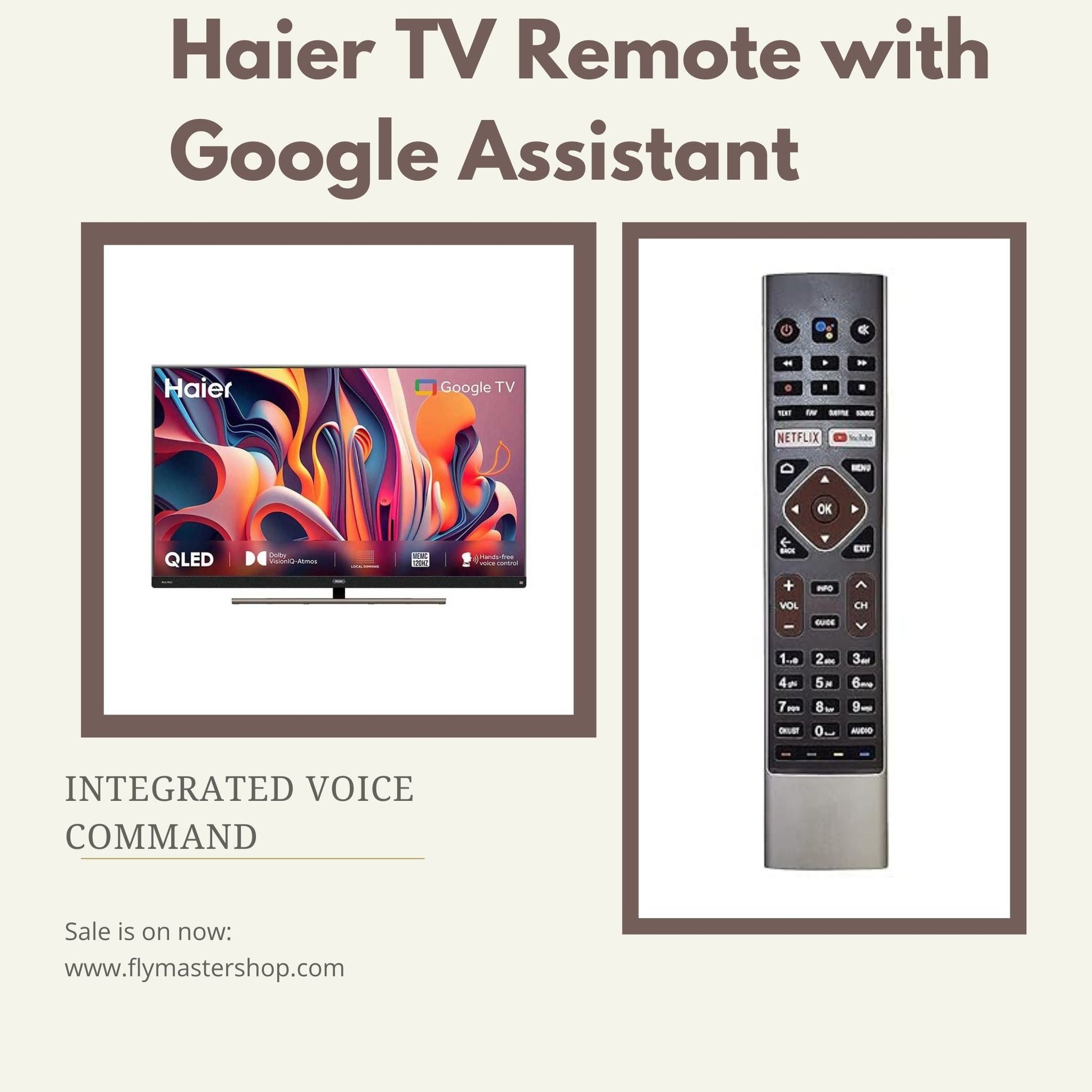 Haier TV Remote HTR-U27E | Google Assistant, Bluetooth Voice Command, Netflix & YouTube. - Flymaster Shop